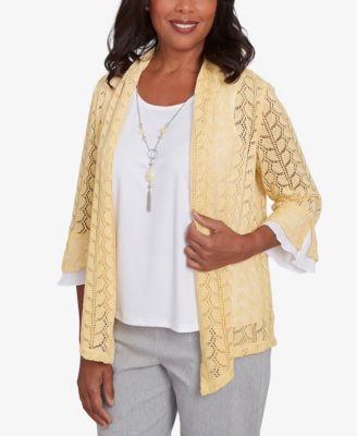 Women's Dress Code Two in One Pointelle Knit Top with Necklace