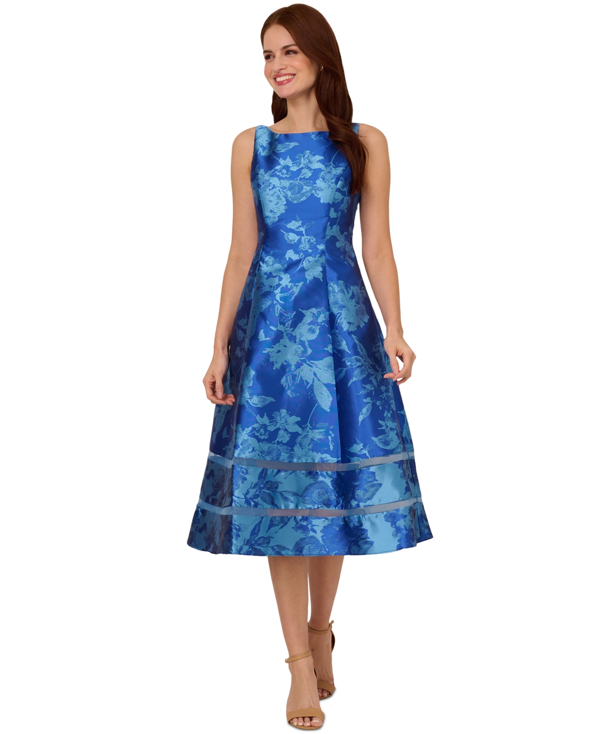 ADRIANNA PAPELL WOMEN'S BOAT-NECK METALLIC FIT & FLARE DRESS 