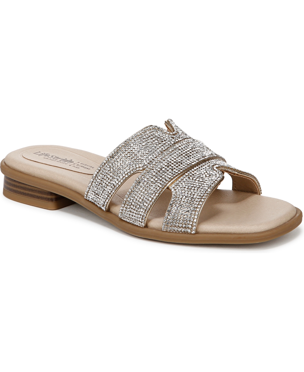 Shop Lifestride Women's Royalty Bling Square Toe Slide Sandals In Gold Faux Leather