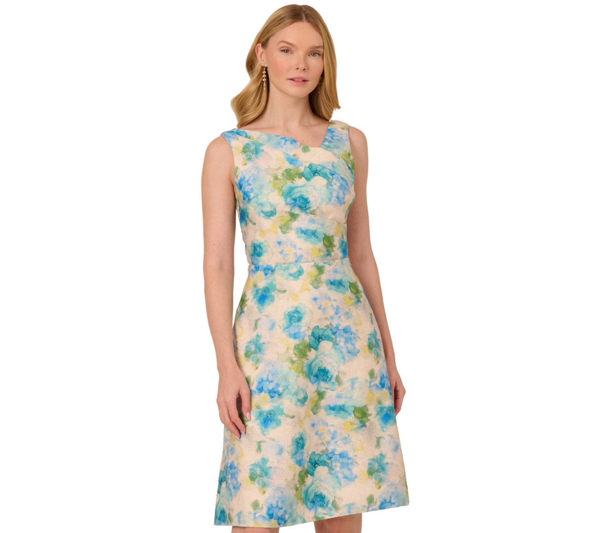 ADRIANNA PAPELL WOMEN'S JACQUARD ASYMMETRIC-NECK DRESS 