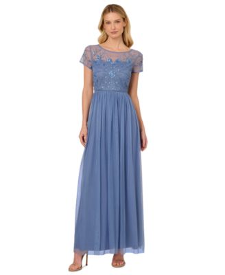 Women's Boat-Neck Beaded Mesh Dress