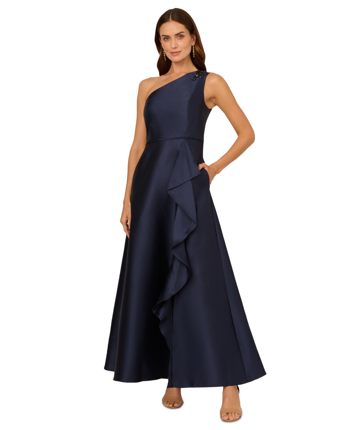 ADRIANNA PAPELL WOMEN'S EMBELLISHED ONE-SHOULDER SLEEVELESS BALLGOWN 