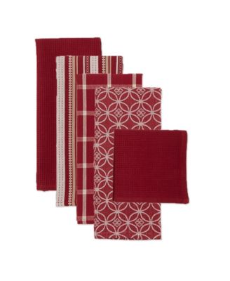 Wine Asst Cotton Dishtowel Dishcloth, Set of 5