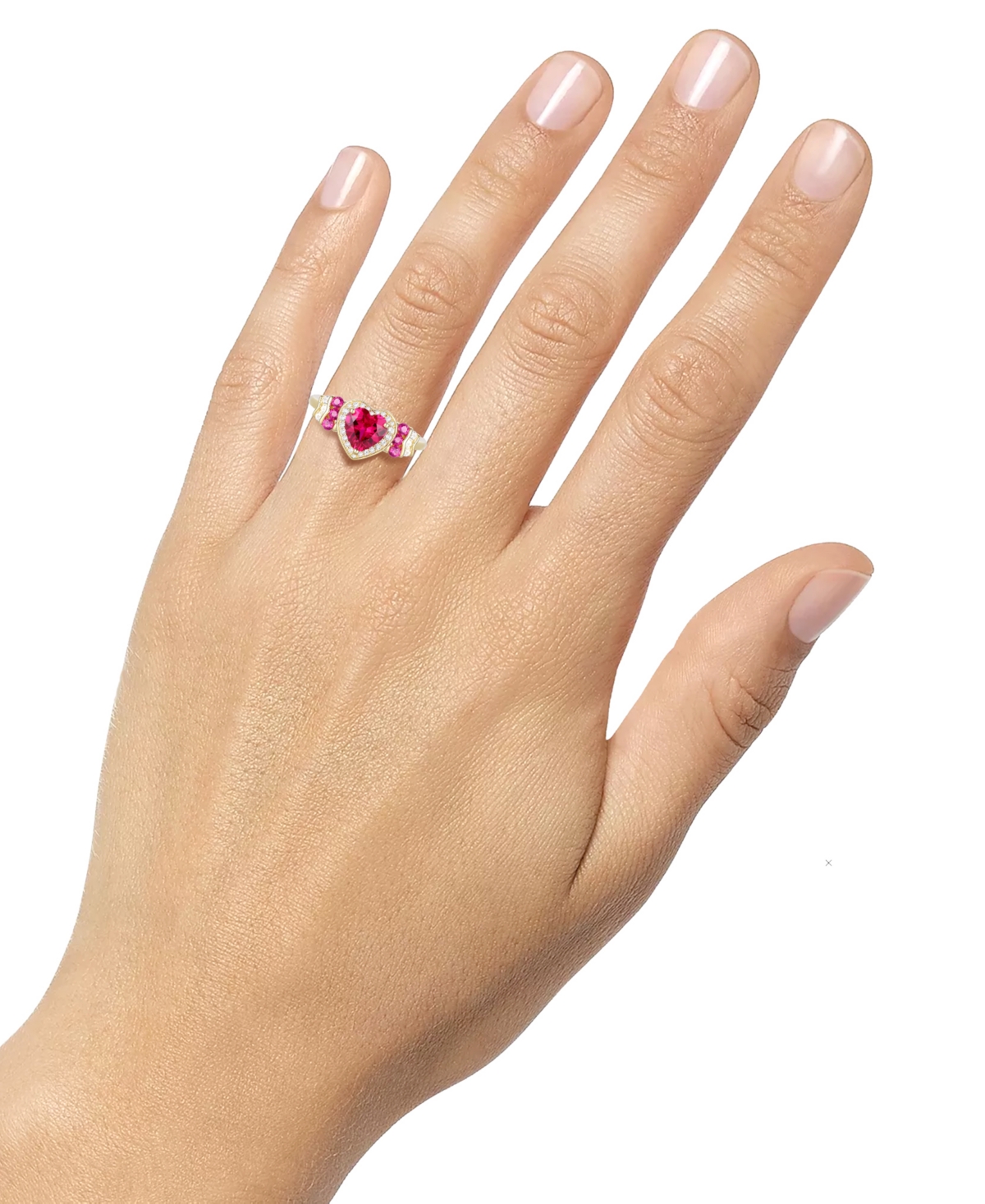 Macy's Lab Grown Ruby (1-1/2 Ct. T.w.), White Sapphire (1/4 Ct. T.w.) & Diamond Accent Heart Ring In 14k Go In 14k Gold Over Sterling Silver