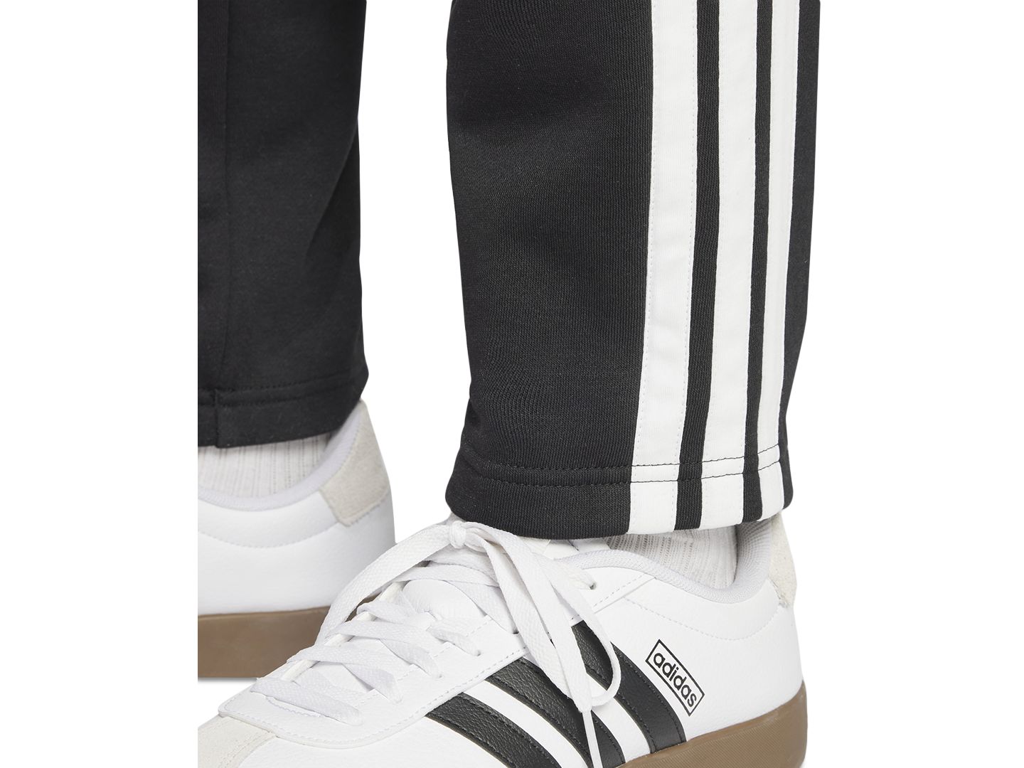 Мужские брюки adidas Essentials 3-Stripes Regular Open Hem Fleece, цвет: Чёрный / Белый — фото 2