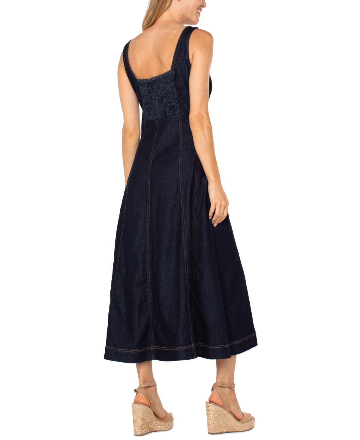 Liverpool Los Angeles Smocked Back Midi Dress In Indigo Rinse