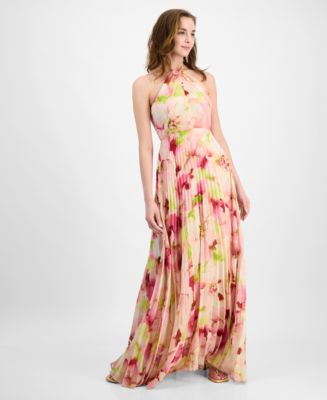 strapless open back dress Cape Style Metallic Pleated Maxi Dress (Extended Sizes) Grey/Gold / 3XL main image 1