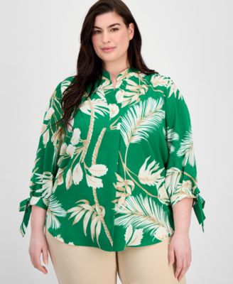 Anne Klein - Plus Size Printed 3/4-Sleeve Top