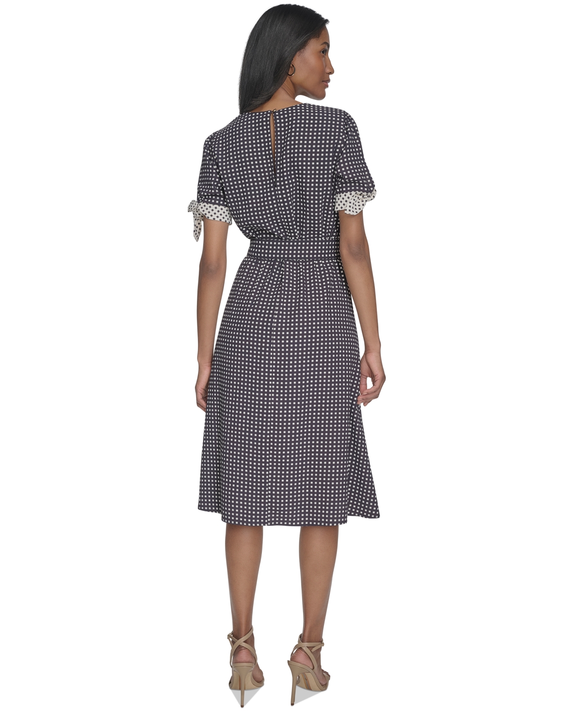 HALSTON WOMEN'S BELTED FIT & FLARE TIE-WAIST MIDI DRESS 