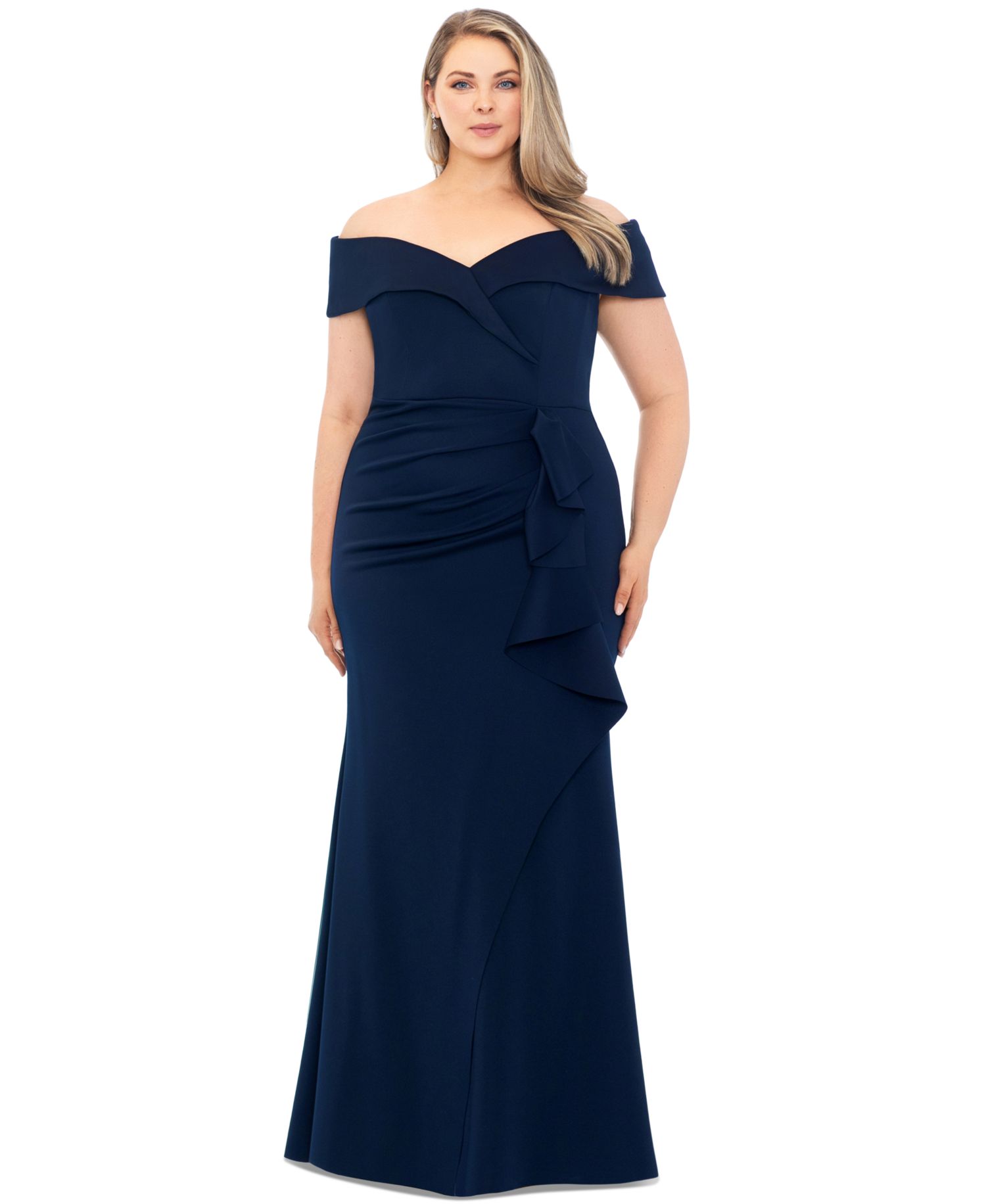 Plus Scuba Off-The-Shoulder Gown
