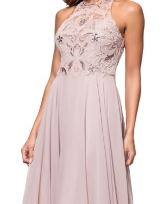 Petite Beaded Sleeveless High-Neck Gown