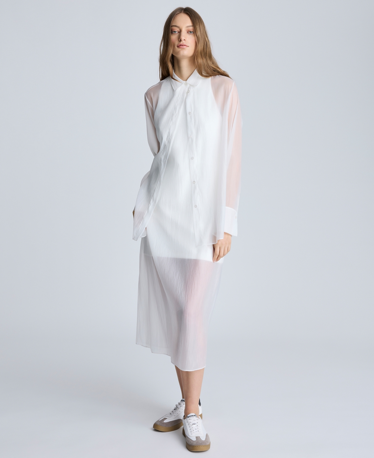 Kenneth Cole Oversized Button Front Long Sleeve Tunic In Pure White