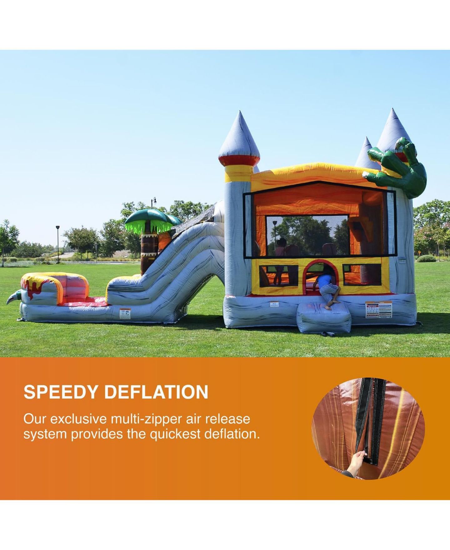Детская игрушка Jumporange T-Rex Dual Lane Combo Water Slide Bounce House Inflatable, 31'L x 13'W x 15'H, Ages 3+, цвет: Open Miscellaneous — фото 4