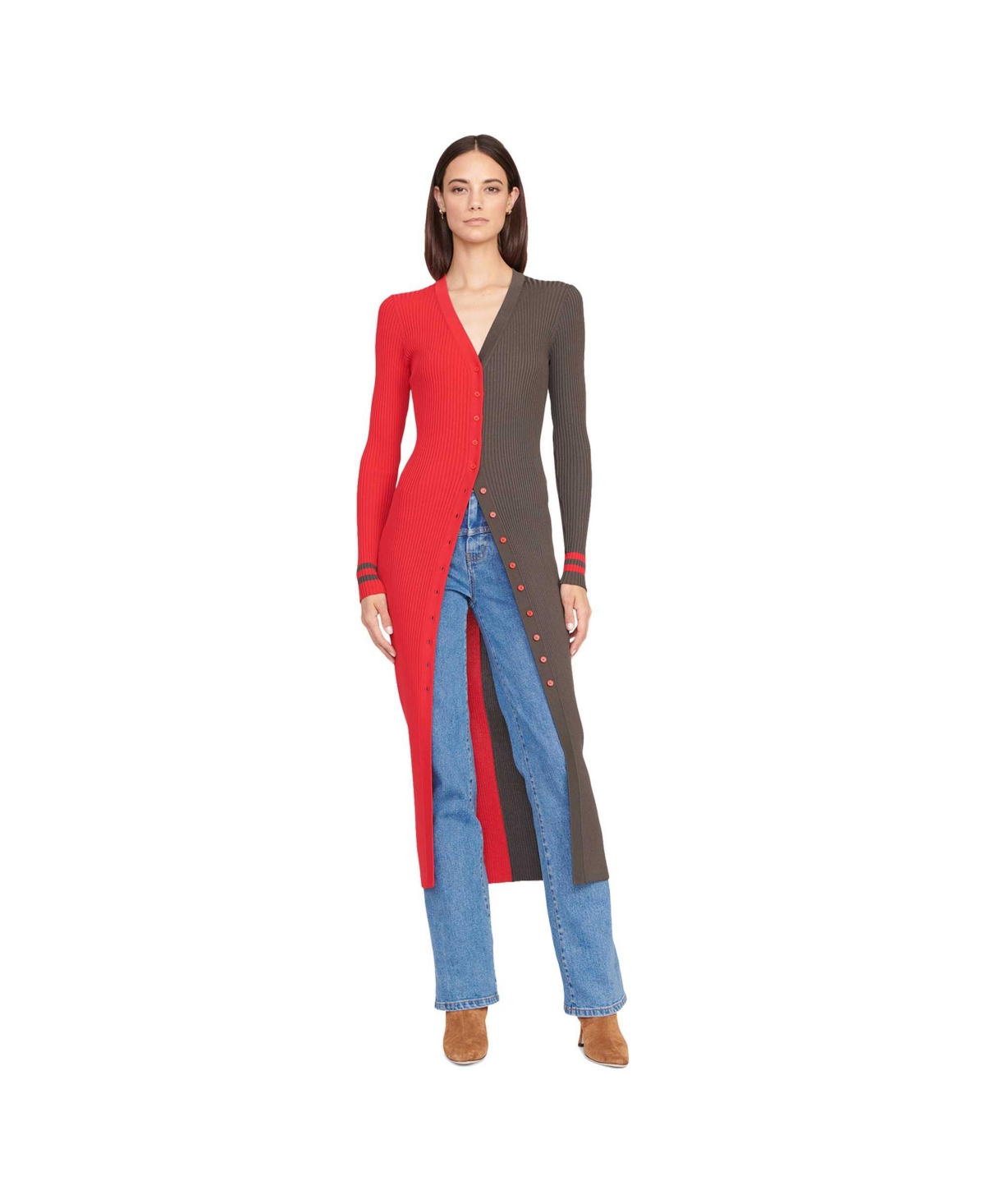 Staud Women's Red/pewter Tampa Bay Buccaneers Shoko Knit Button-up Sweater Dress In Red,pewter