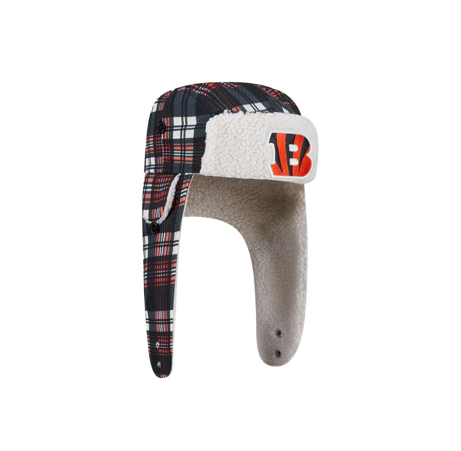 Black Cincinnati Bengals Sideline Plaid Sherpa Trapper Hat