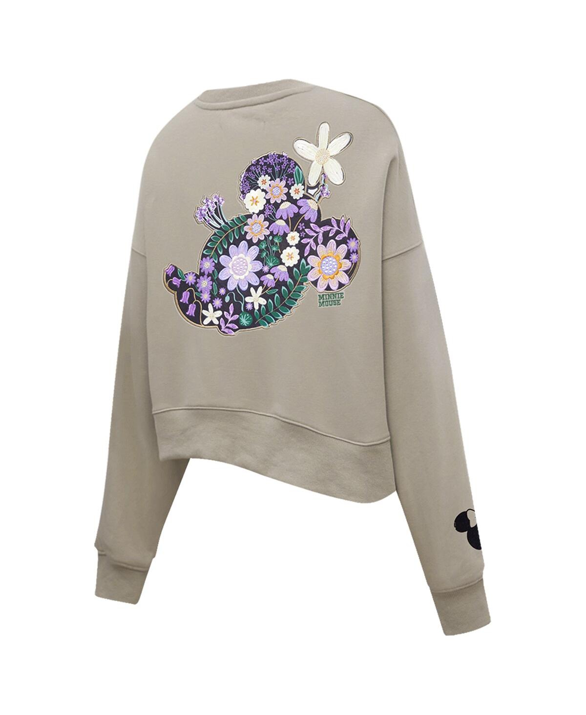 Freeze Max Women's Tan Disney Minnie Flowers Oversized Pullover Sweatshirt In Tan