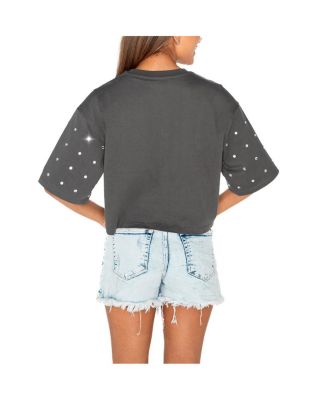 Women's Gray Oregon Ducks Go Time Rhinestone Crop T-Shirt