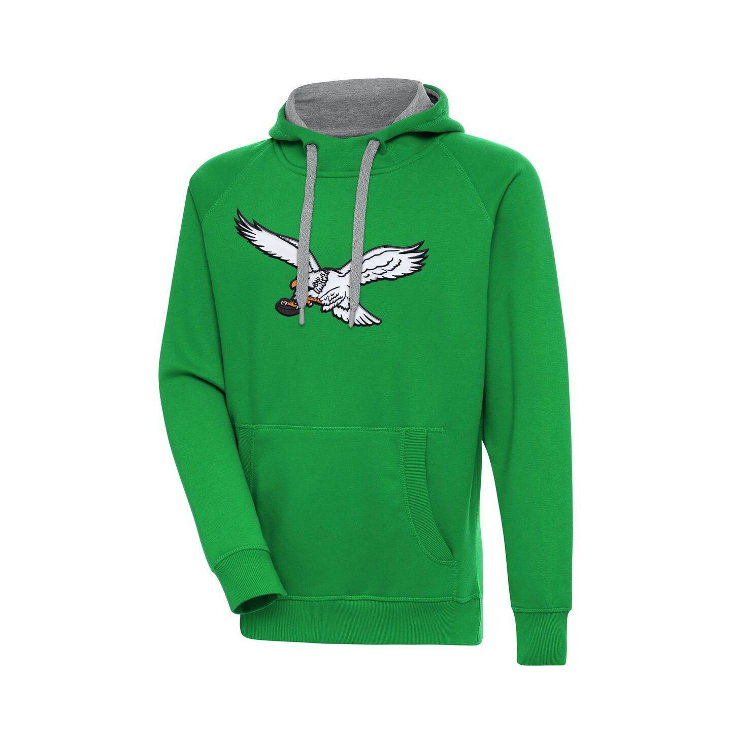 Мужское худи Antigua Kelly Green Philadelphia Eagles Throwback Logo Victory Pullover — фото 1
