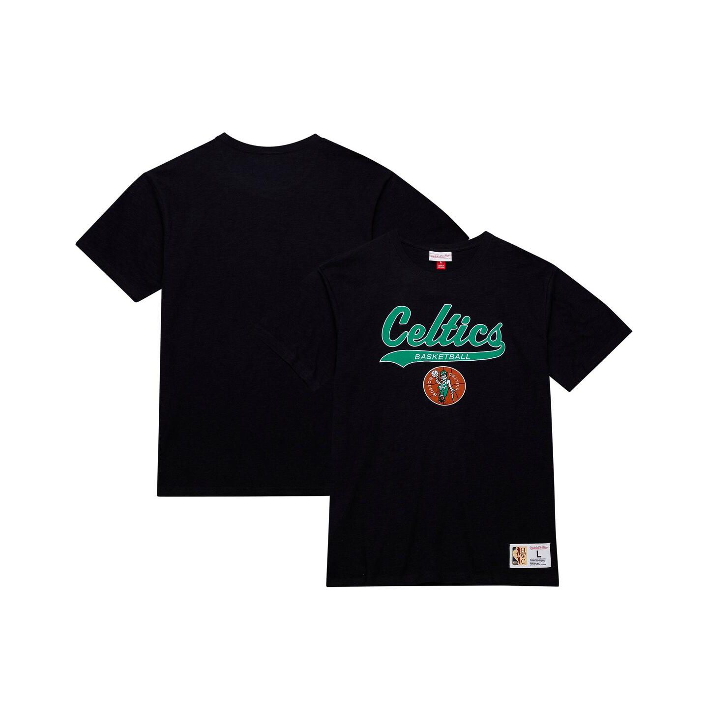 Мужская футболка Mitchell & Ness Black Boston Celtics Hardwood Classics Felt Applique Slub — фото 1