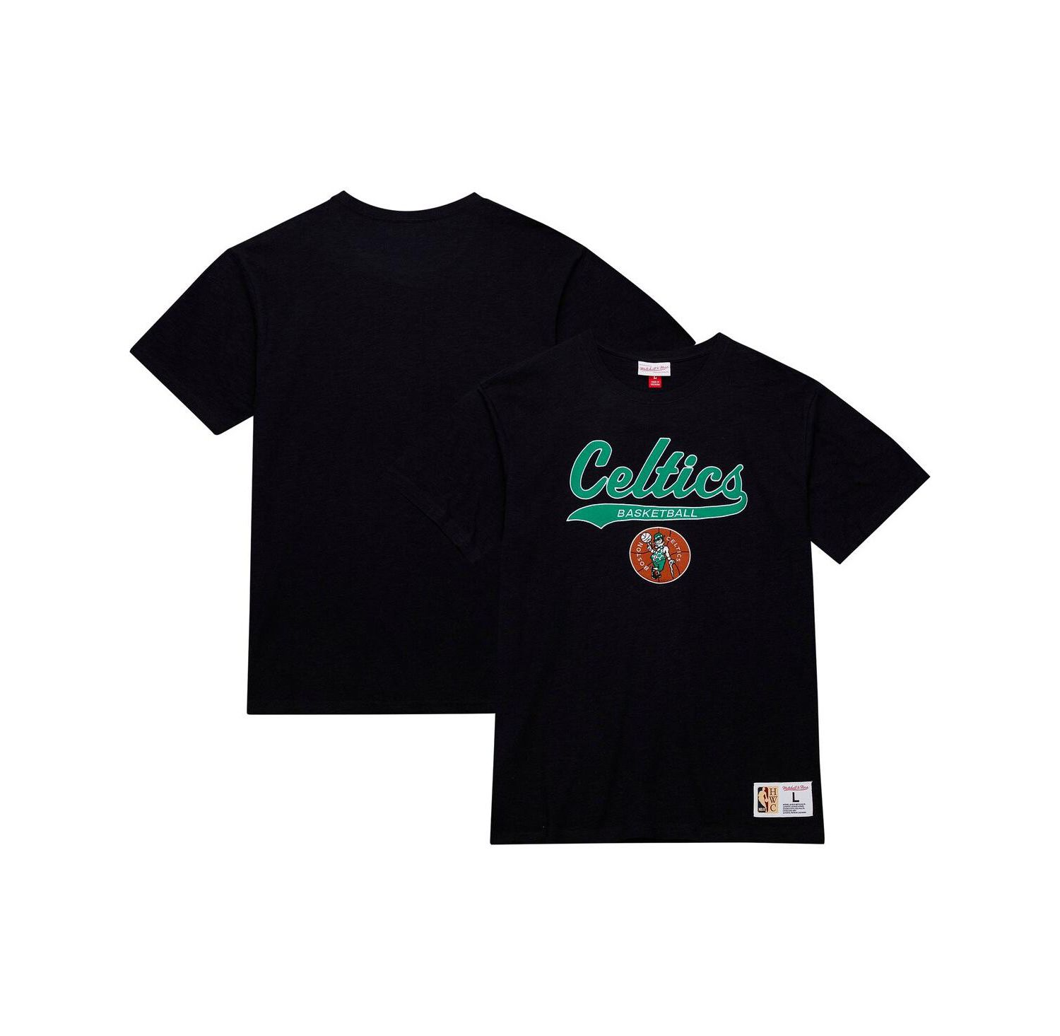 Men's Black Boston Celtics Hardwood Classics Felt Applique Slub T-Shirt