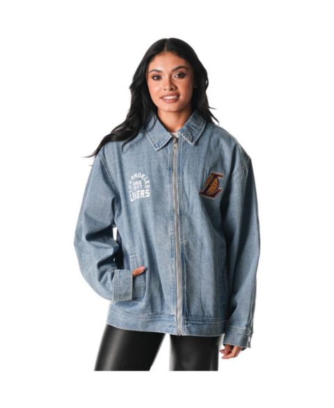 Женские куртки The Wild Collective Men's and Women's Blue Los Angeles Lakers Coaches Full-Zip Denim Jacket