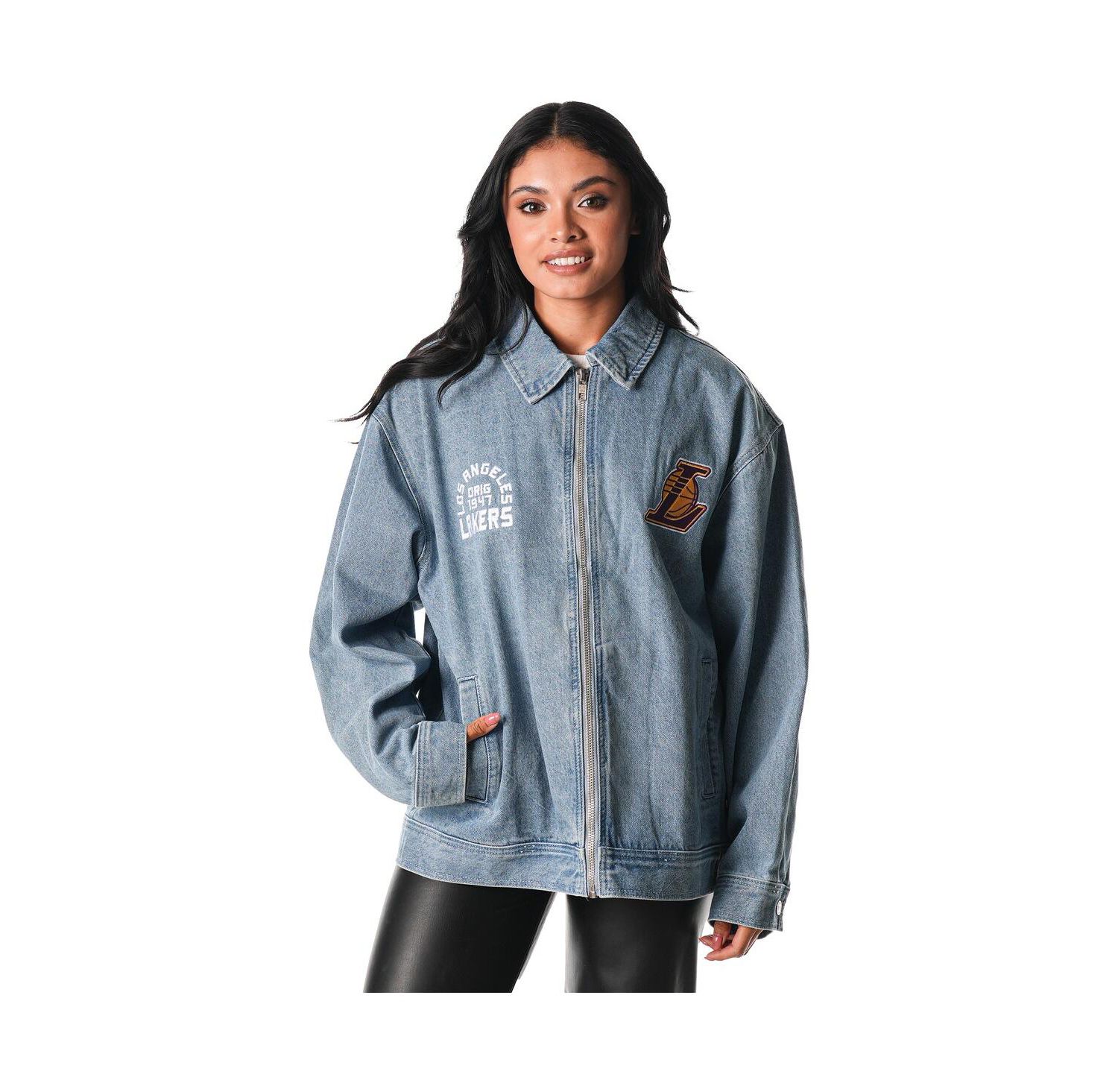 Men's and Women's Blue Los Angeles Lakers Coaches Full-Zip Denim Jacket