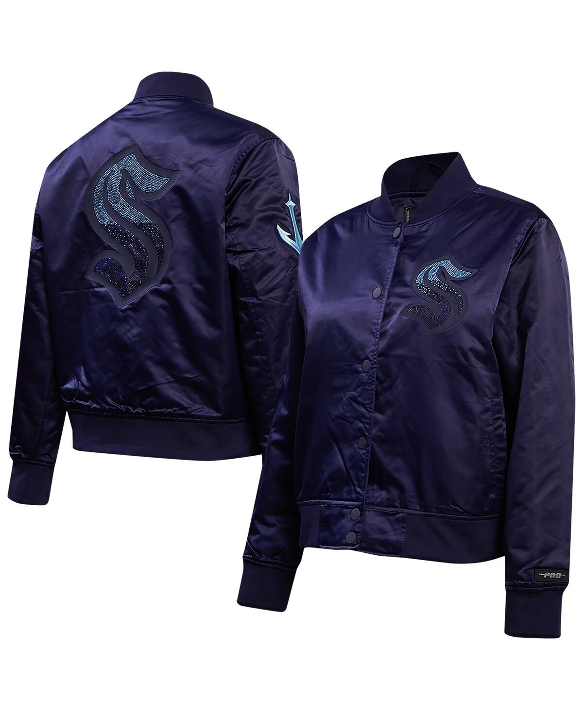Women's Navy Seattle Kraken Rhinestone Jewels Satin Full-Snap Jacket - Navy