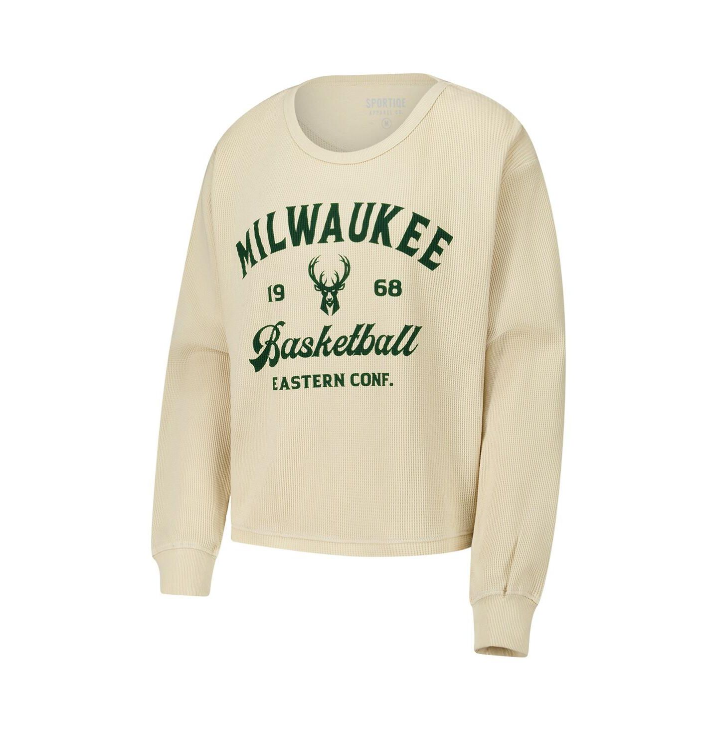 Футболка Sportiqe Cream Milwaukee Bucks High Country Collection Cullen Waffle Knit Long Sleeve — фото 3