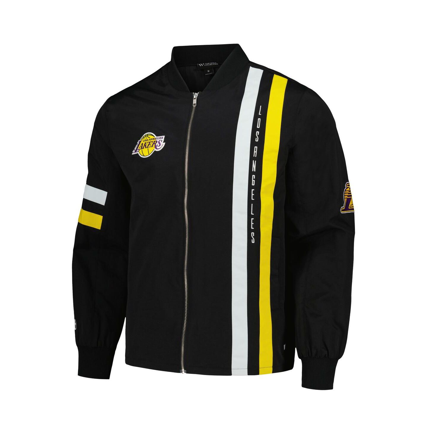 Куртка The Wild Collective Black Los Angeles Lakers Stitch Applique Full-Zip Bomber — фото 3
