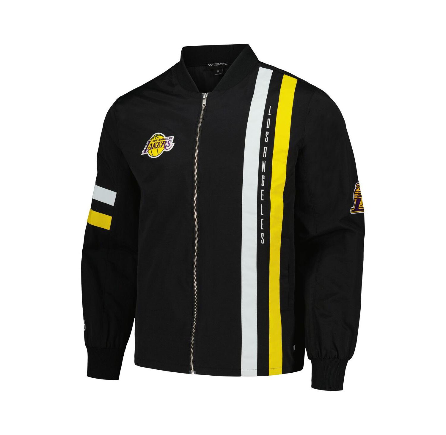 Men's and Women's Black Los Angeles Lakers Stitch Applique Full-Zip Bomber Jacket