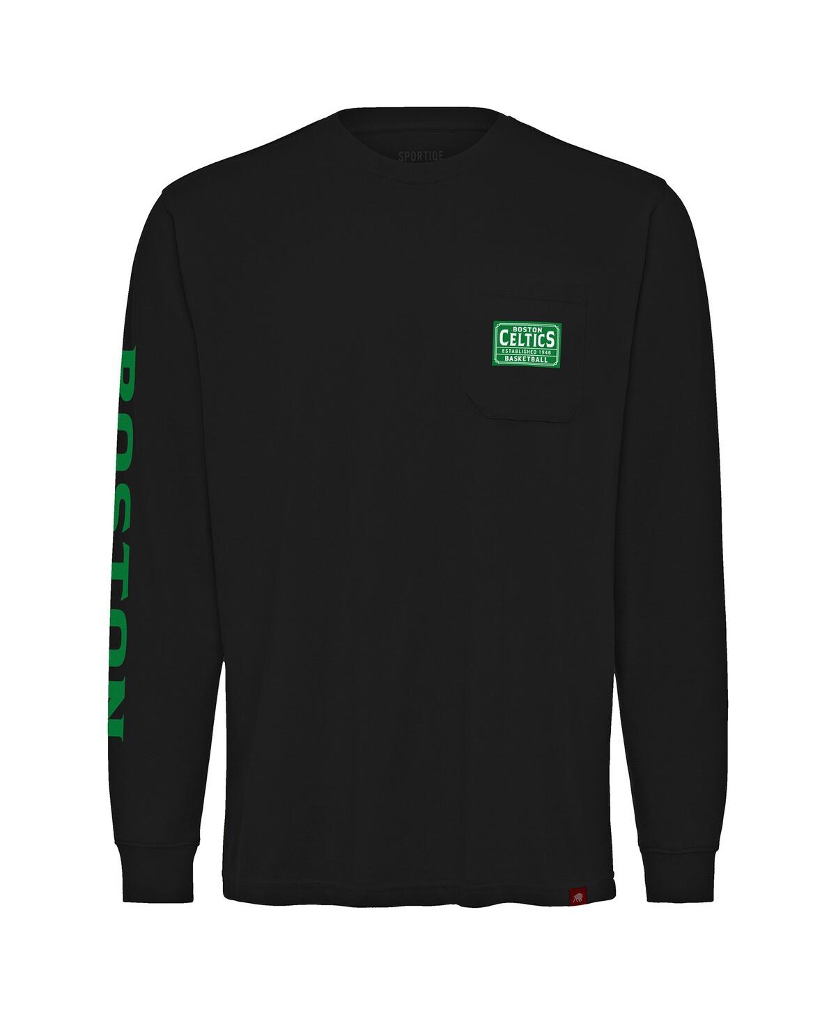 Sportiqe Men's And Women's Black Boston Celtics Wales Heavyweight Pocket Long Sleeve T-shirt In Black