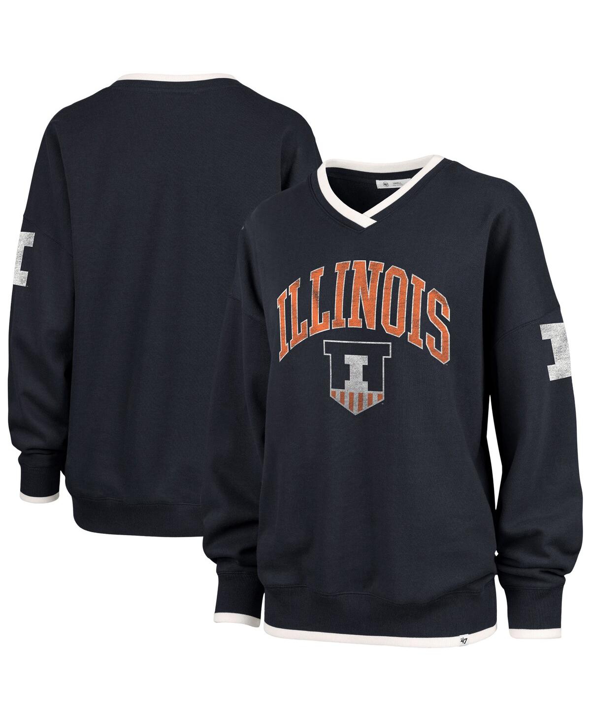 Women's Navy Illinois Fighting Illini Clubhouse Daze Eighty V-Neck Pullover Sweatshirt - Navy