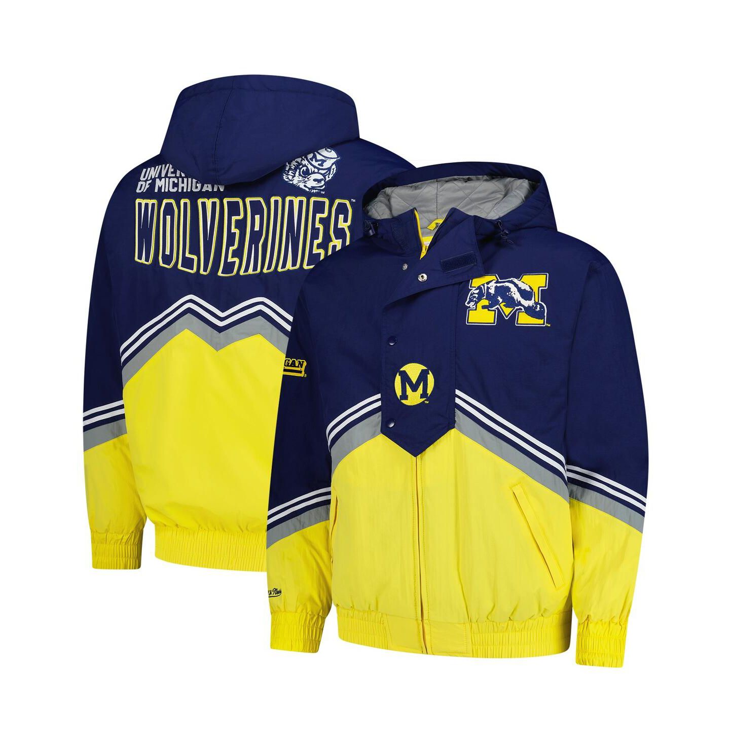 Мужская куртка Mitchell & Ness Navy/Maize Michigan Wolverines Throw It Back Retro Full-Zip Windbreaker — фото 1