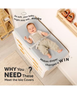 2pk Isla Changing Pad Covers for Girl, Boy, Soft Contoured Diaper Changing Table Pad Cover Sheets Neutral