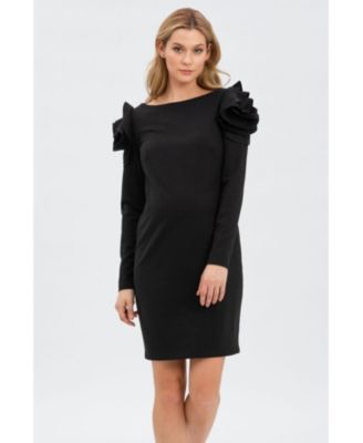 Maternity Sheath Capri Dress with Rose Sleeve Detail