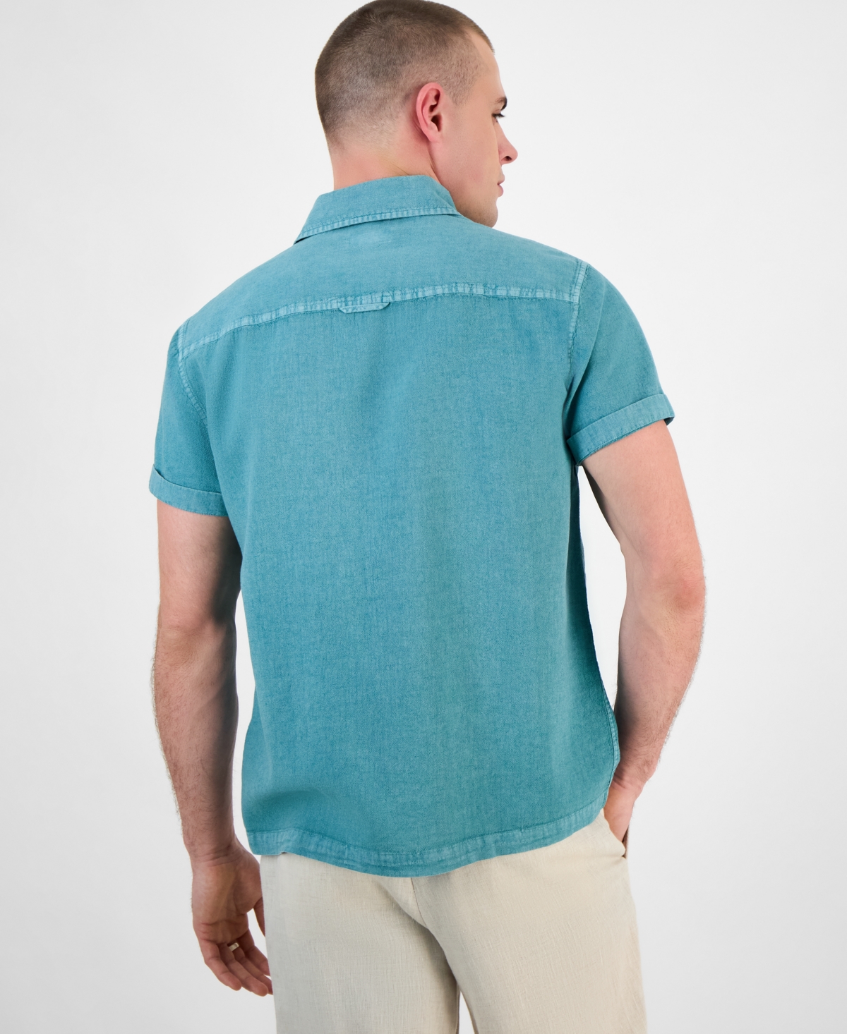 Shop Sun + Stone Men's Blake Linen Chambray Short Sleeve Button-front Shirt, Created For Macy's In Bristol Blue