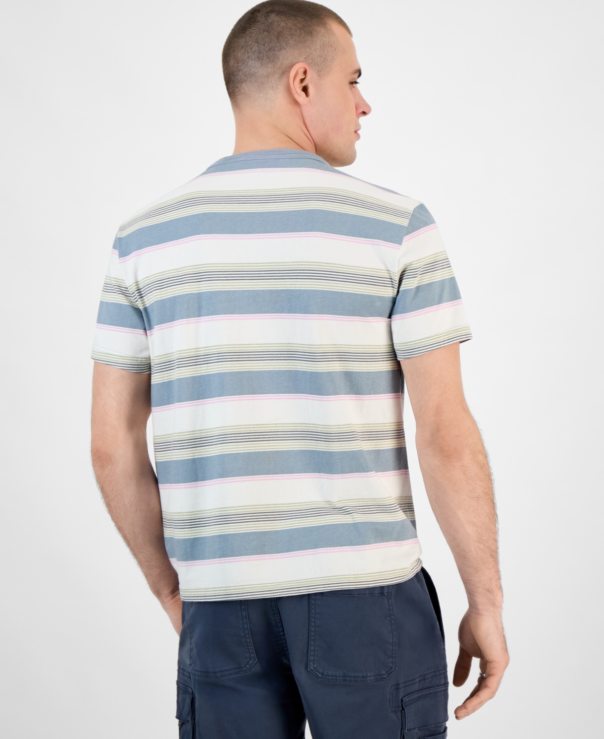 Shop Sun + Stone Men's Regular-fit Stripe Pocket T-shirt, Exclusively At Macy's In Silver Blue