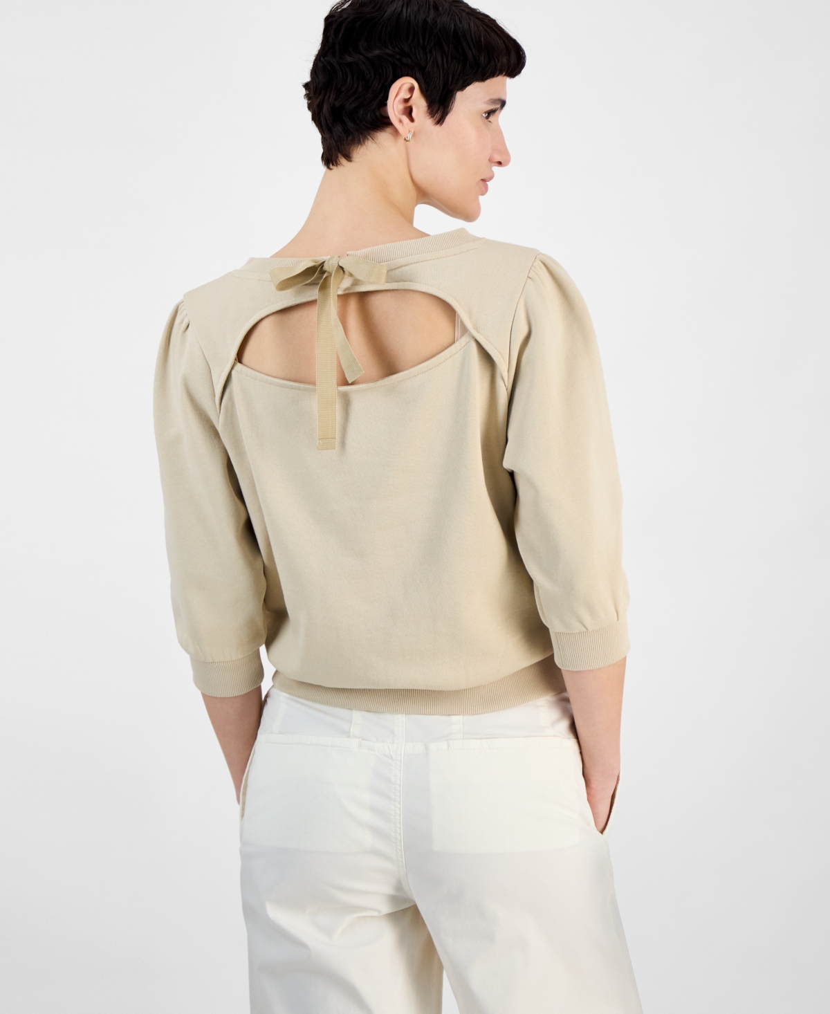Hugo Boss Women's Cotton Logo Back-cutout Sweatshirt In Stone