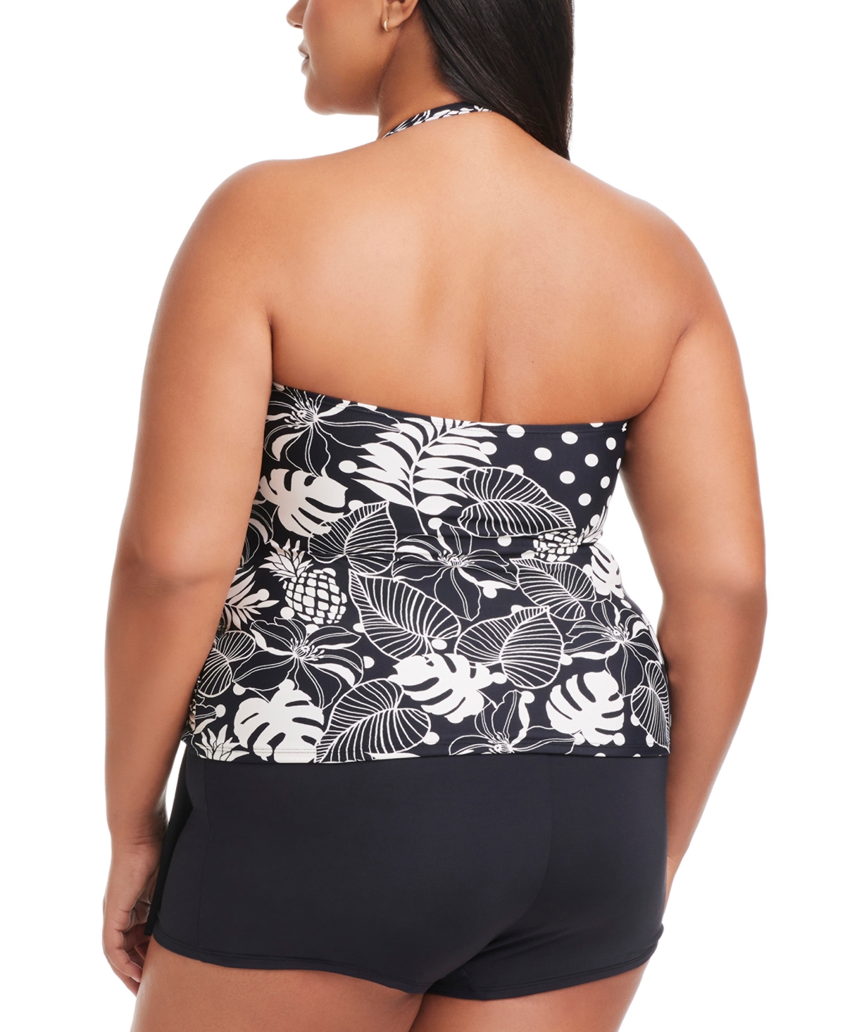 Bleu By Rod Beattie Plus Size Printed Double Trouble Shirred Bandini Swim Top In Black