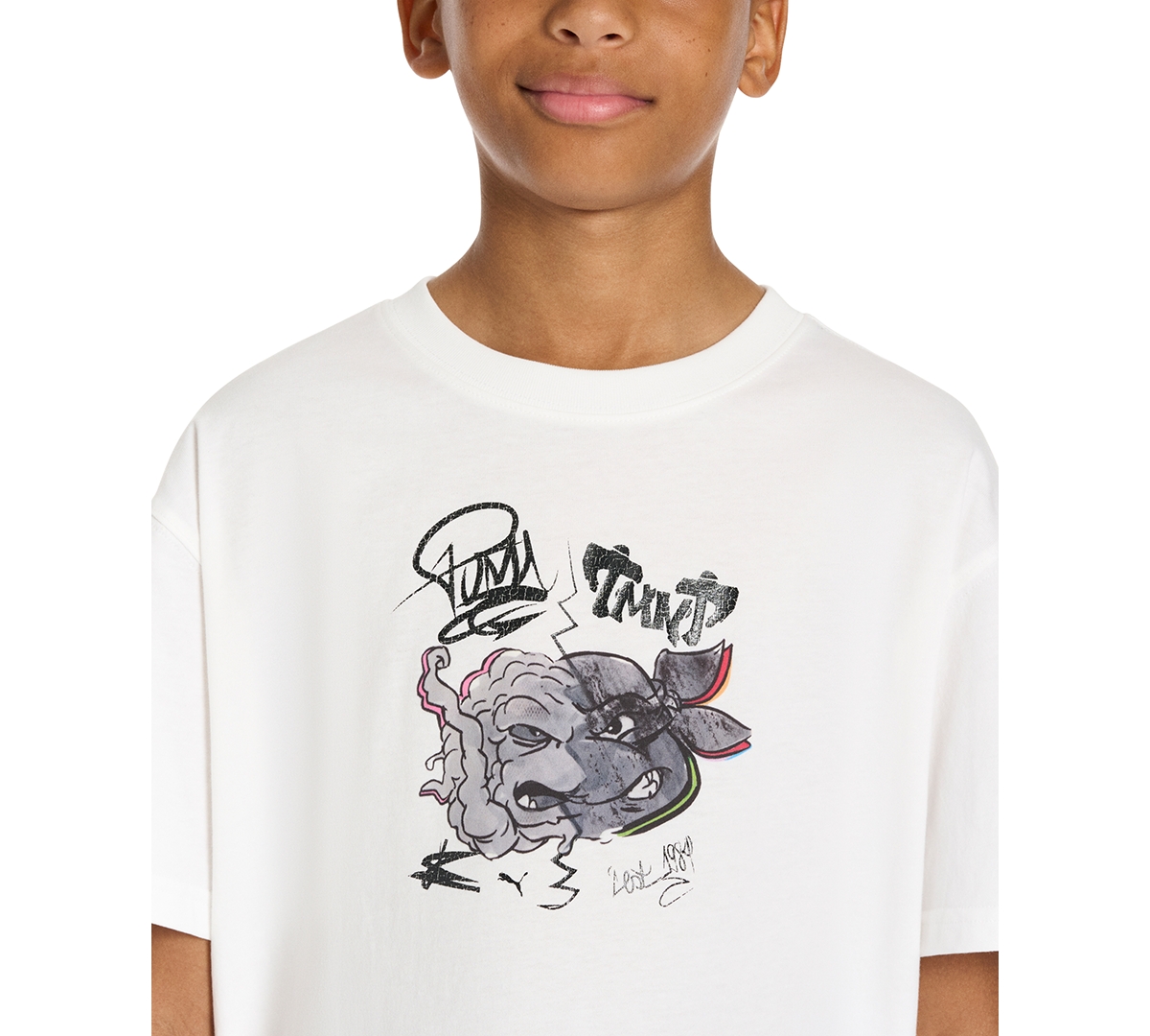 Puma Hoops X Tmnt Big Kids' Relaxed Graphic T-shirt In  White