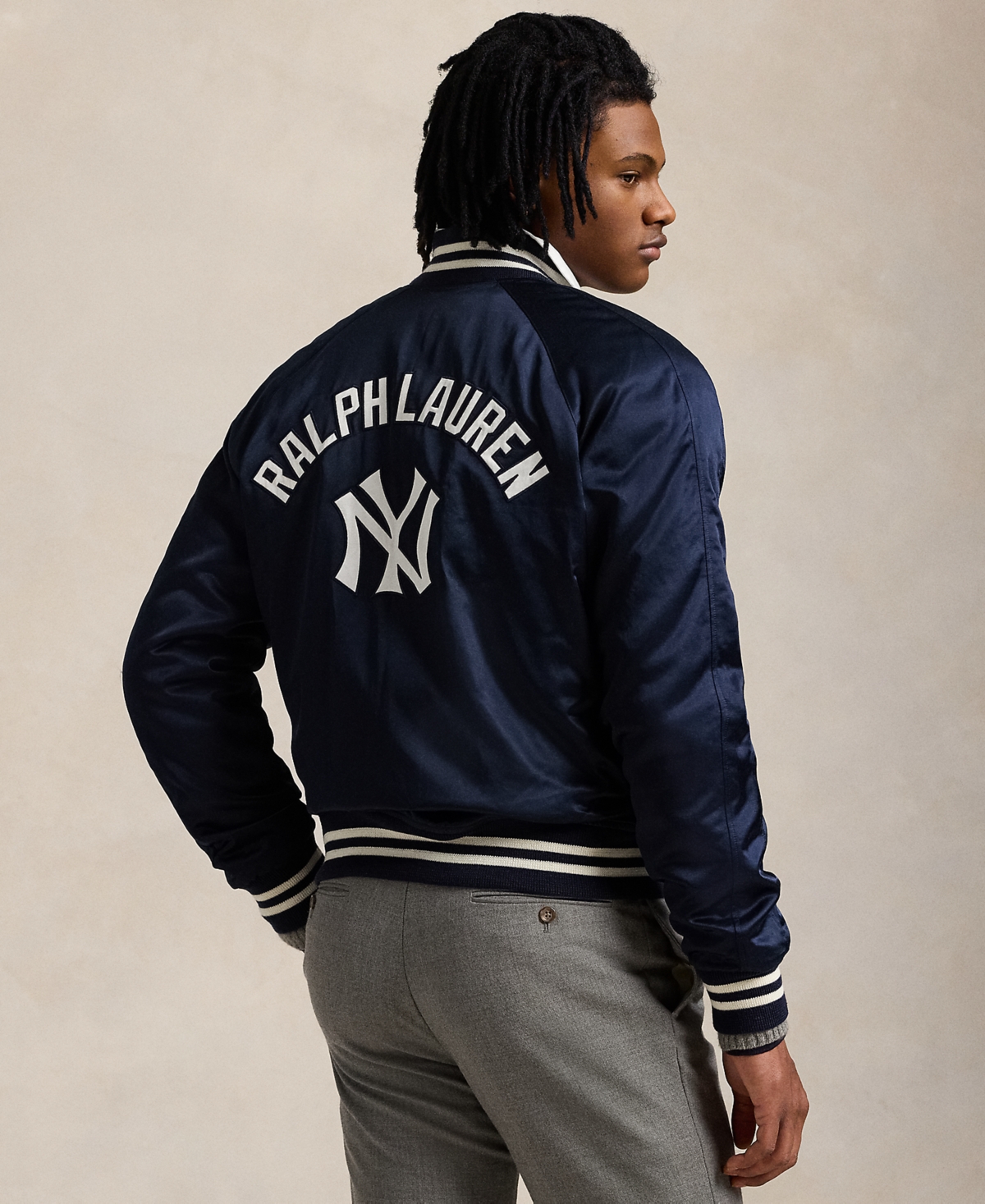 Polo Ralph Lauren Unisex Yankees Satin Jacket In Aviator Navy