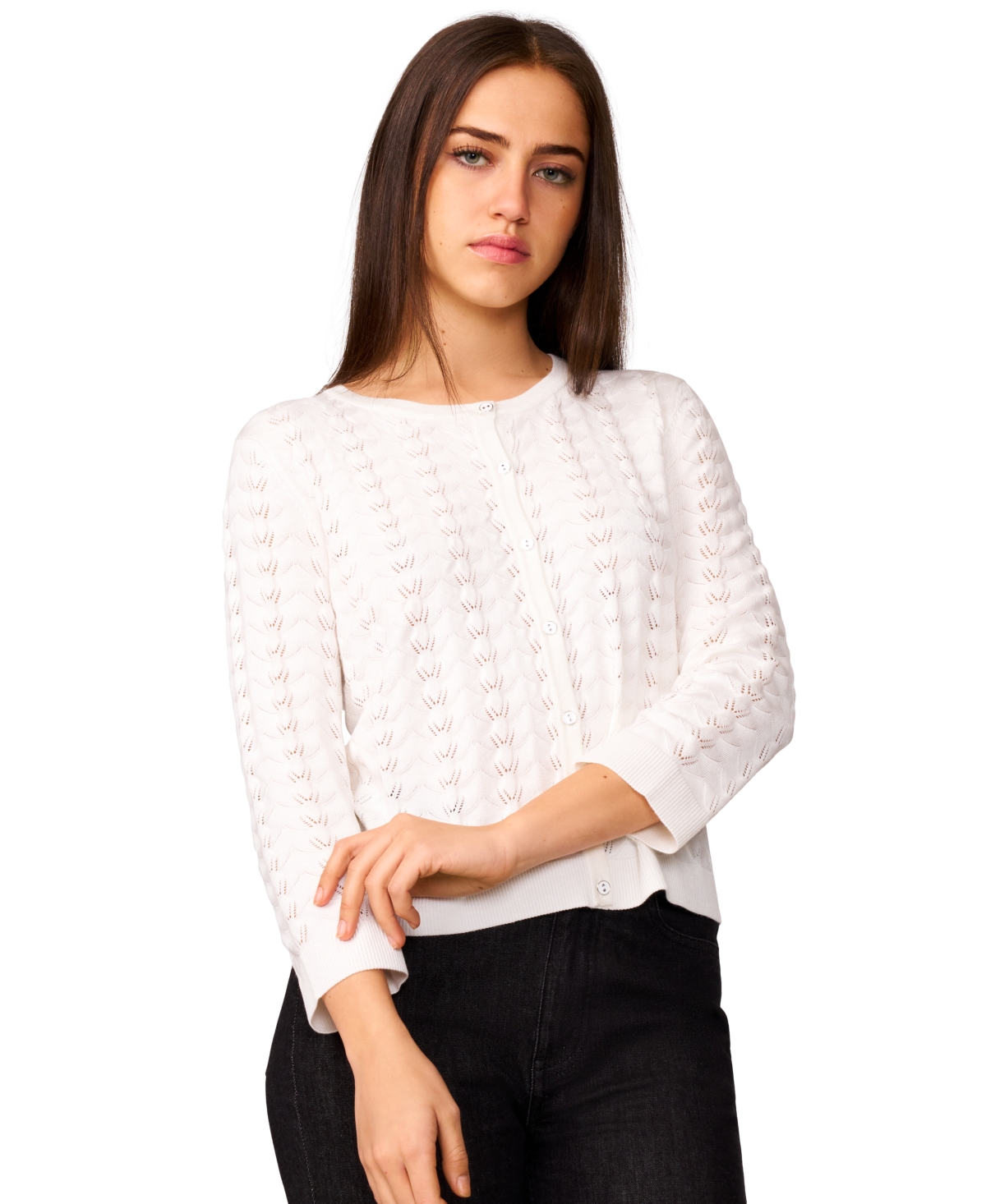 Women's Pointelle-Knit Crewneck Cardigan - Riverside