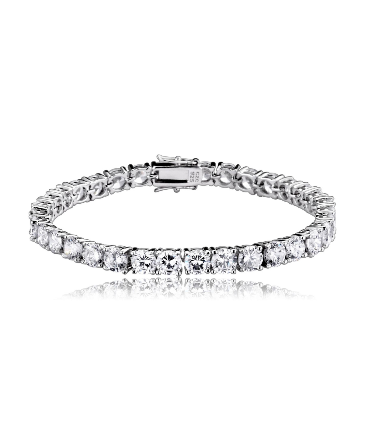 Sterling Silver White Gold Plated with 5mm Round Prong Set Cubic Zirconia Tennis Bracelet - White