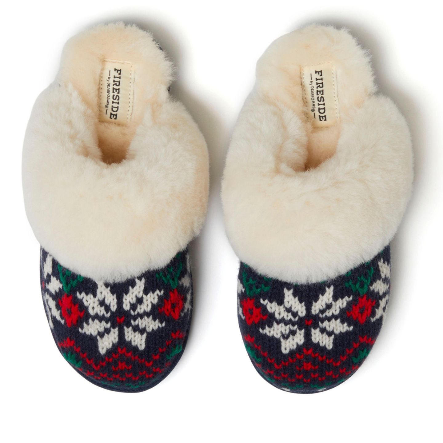 Женские тапочки Dearfoams Sydney Holiday Fair Isle Genuine Shearling Scuff Slipper, цвет: Peacoat — фото 4