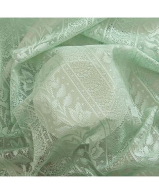 Sophia Floral Rod Pocket Lace Semi Sheer Voile Short Cafe Tiers for Small Windows - 28 x 24 Inch Length (Seafoam Green Tiers, Set of 2)