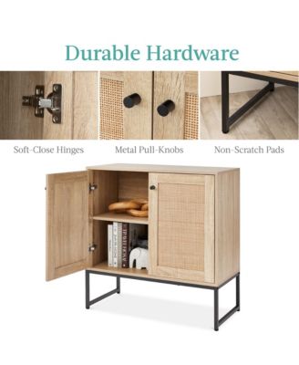 2-Door Rattan Storage Cabinet, Accent Furniture, Cupboard w/ Non-Scratch Foot Pads