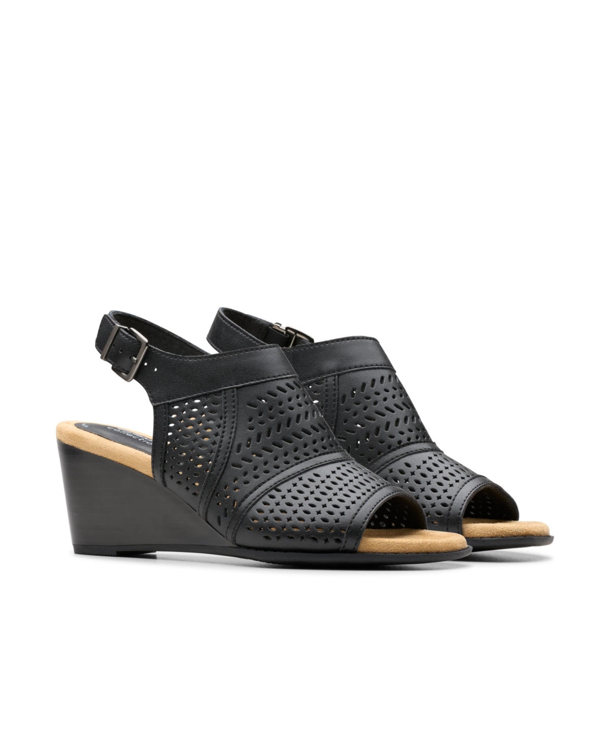 Clarks Collection Women's Emmalae Hope Wedge Sandals In Black Leather