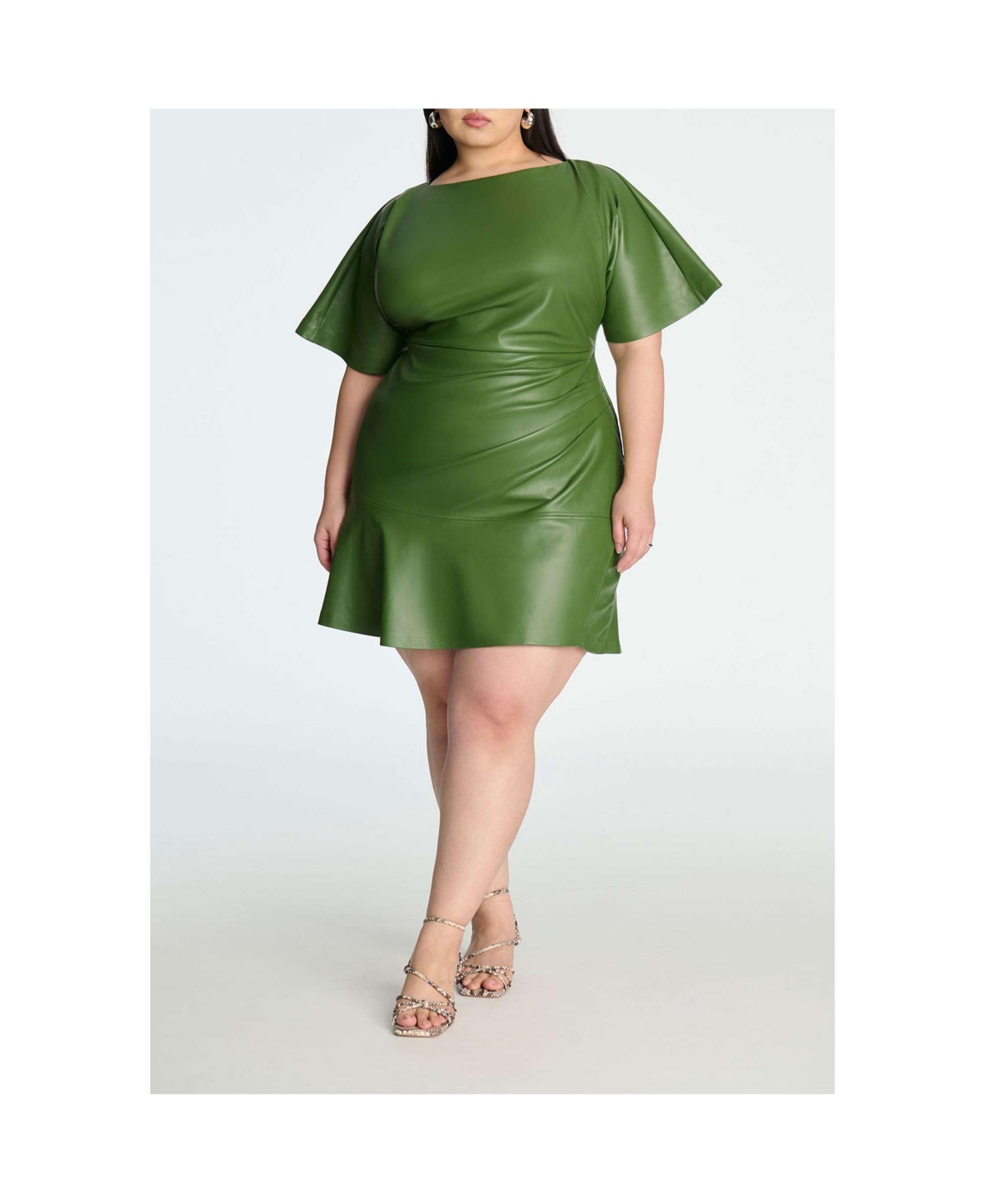 Women's Drapey Faux Leather Mini Dress - Bronze green