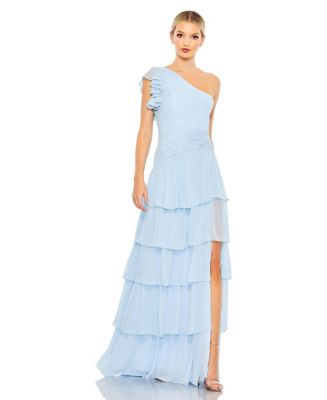 Mac Duggal Women's Ruffle Tiered One Flutter Sleeve Gown - Macy's
