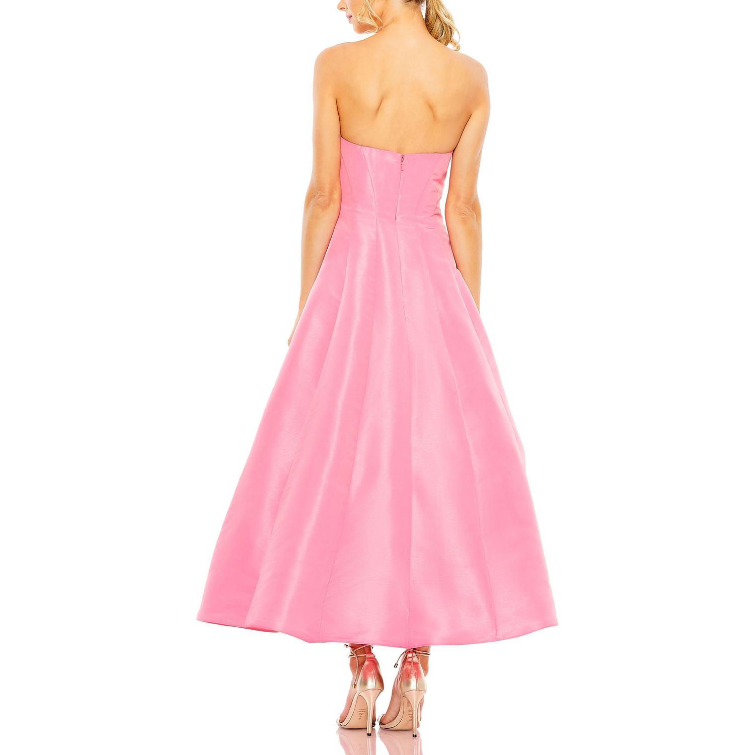 Women's Strapless Bow Tea Length Dress